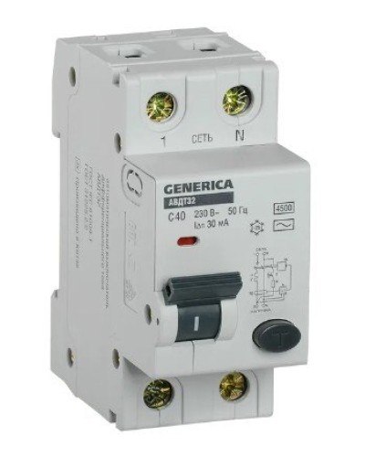 GENERICA АВДТ 32 C40 2Р 30мА (MAD25-5-040-C-30). Автоматический выключатель дифференциального тока. IEK в Туле