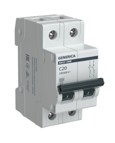 GENERICA ВА47-29М 2P C 20А 4,5кА (MVA21-2-020-C-G). Автоматический выключатель. IEK в Туле