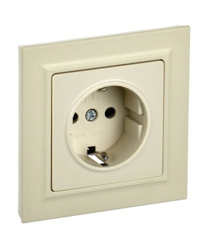 Розетка с з/к РСР14-1-0-БрКр бежевый BRITE (BR-R14-16-K10-F). Розетка с заземлением с защитными шторками в сборе. IEK в Туле