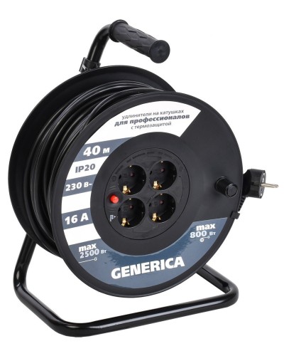 УК40 4 места 2P+PE, 40м GENERICA (WKP20-16-04-40-G). Удлинитель на катушке с термозащитой, 3х1,5кв.мм. IEK в Туле