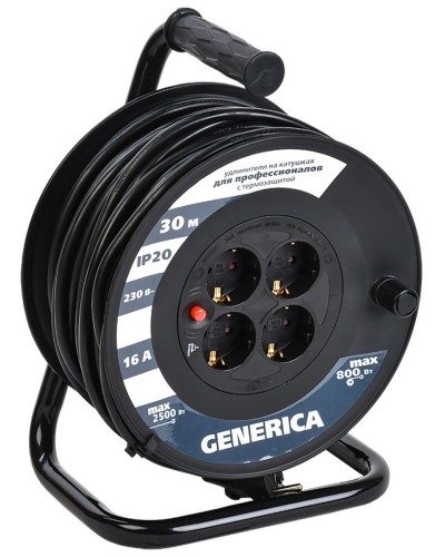 УК30 4 места 2P+PE, 30м GENERICA (WKP20-16-04-30-G). Удлинитель на катушке с термозащитой, 3х1,5кв.мм. IEK в Туле
