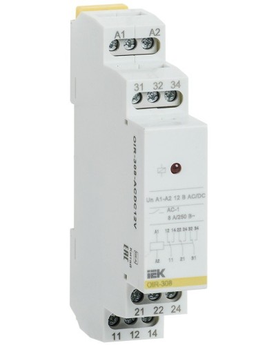 Реле промежуточное модульное OIR 3 контакта 8А 12В AC/DC (OIR-308-ACDC12V). Реле промежуточное модульное. IEK в Туле
