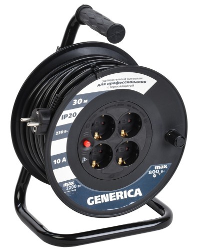 УК30 4 места 2P+PE, 30м GENERICA (WKP10-10-04-30-G). Удлинитель на катушке с термозащитой, 3х1,0кв.мм. IEK в Туле