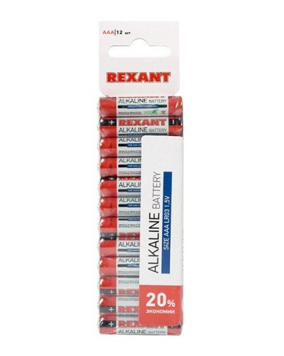 Алкалиновая батарейка AAA/LR03 1,5 V 12 шт. REXANT (30-1011). Элемент питания. Rexant в Туле