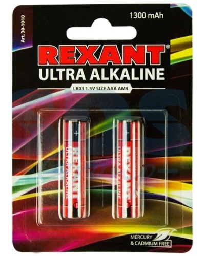 Ультра алкалиновая батарейка AAA/LR03 1,5 V 2 шт. блистер REXANT (30-1010). Элемент питания. Rexant в Туле