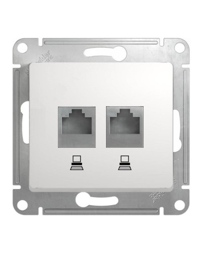 Glossa розетка RJ45+RJ45 2-местная, кат. 5Е, скрытой установки, механизм, белый (GSL000185KK). Розетка компьютерная. Systeme Electric в Туле