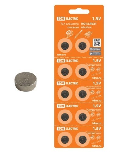 AG1/LR621 Alkaline 1,5V BP-10 TDM (SQ1702-0045). Элемент питания. TDM ЕLECTRIC в Туле
