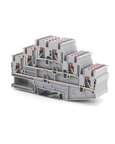 Клемма трехуровневая, зажим push-in, 2.5 кв.мм, синяя (VPR-2.5-3L-BU). Клемма проходная, 6 точки подключения. ДКС в Туле
