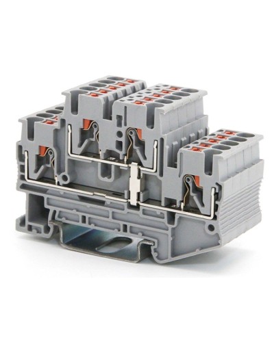 Клемма двухуровневая, зажим push-in, 2.5 кв.мм, серая (VPRTT-2.5-PV-GY). Клемма проходная, 4 точки подключения, уровни соединены перемычкой. ДКС в Туле