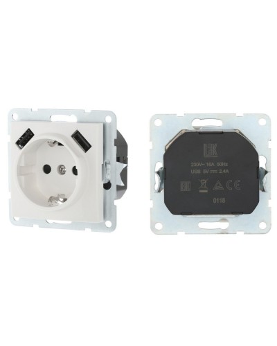 Розетка с з/к + 2xUSB разъема, 2А, белый LK60 (868004-1). Розетка. Экопласт в Туле
