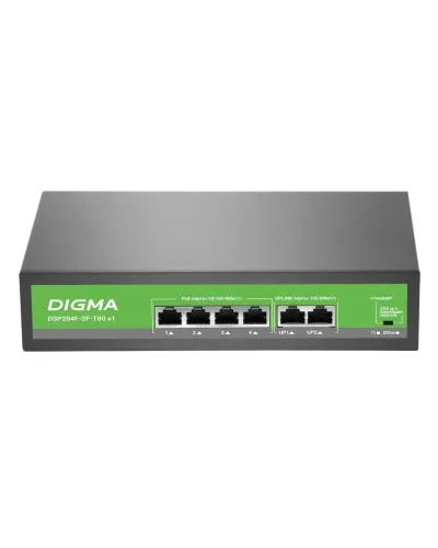 DSP204F-2F-T80 DSP204F-2F-T80 V1 (L2) 6х100Мбит/с 4PoE 4PoE+ 80W. Коммутатор с питанием по PoE. Digma в Туле