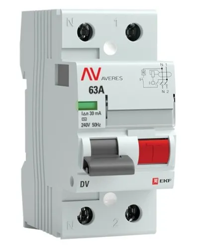 DV 2P 63А/ 30мА (AC)  AVERES (rccb-2-63-30-ac-av). Выключатели дифференциального тока (УЗО). EKF в Туле