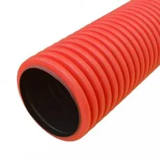 Труба ПНД жесткая двустенная D200, красная (5,7 м) (PR15.0210). Труба гофрированная двустенная ПНД жесткая. Промрукав
